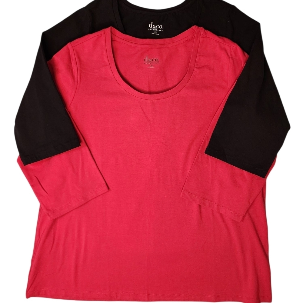 D & Co. Essentials Red and Black Scoop Neck 1X Tops - Lot of 2